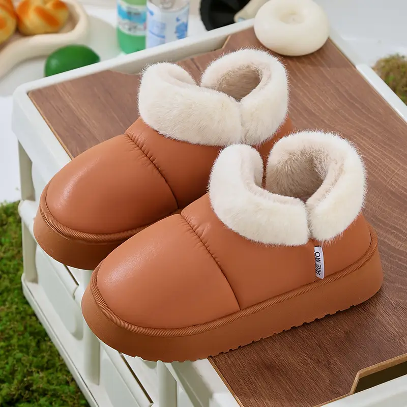 Women's Warm Winter Cotton Slippers Black Large Opening - Image 3