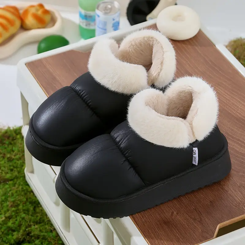 Women's Warm Winter Cotton Slippers Black Large Opening - Image 4