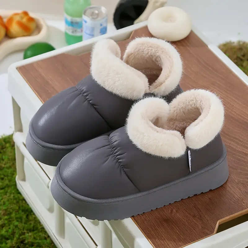 Women's Warm Winter Cotton Slippers Black Large Opening - Image 5