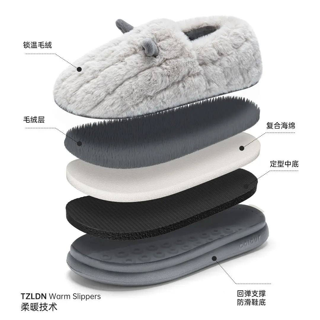 Small Ear Cotton Shoes Men's Winter Indoor Home Non-slip Warm Couple Home Bag with Soft Bottom Winter Wool Slippers for Women - Image 8
