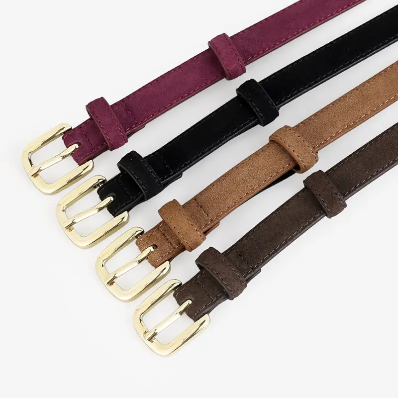 Women's Brown Leather Belt with Gold Buckle - Image 4