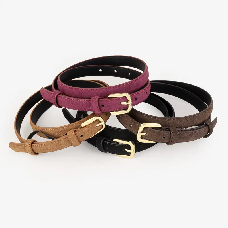 Women's Brown Leather Belt with Gold Buckle - Image 5
