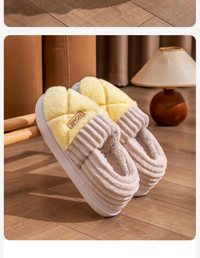 2025 New Velvet Thickeneded Cotton Slippers for Women in Autumn and Winter Home Warm Anti-Slip Couple Floor Wool Slippers for Outer Wear — feature 2