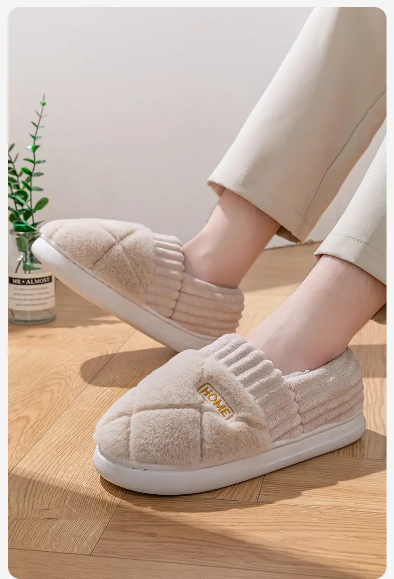 2025 New Velvet Thickeneded Cotton Slippers for Women in Autumn and Winter Home Warm Anti-Slip Couple Floor Wool Slippers for Outer Wear — feature 5