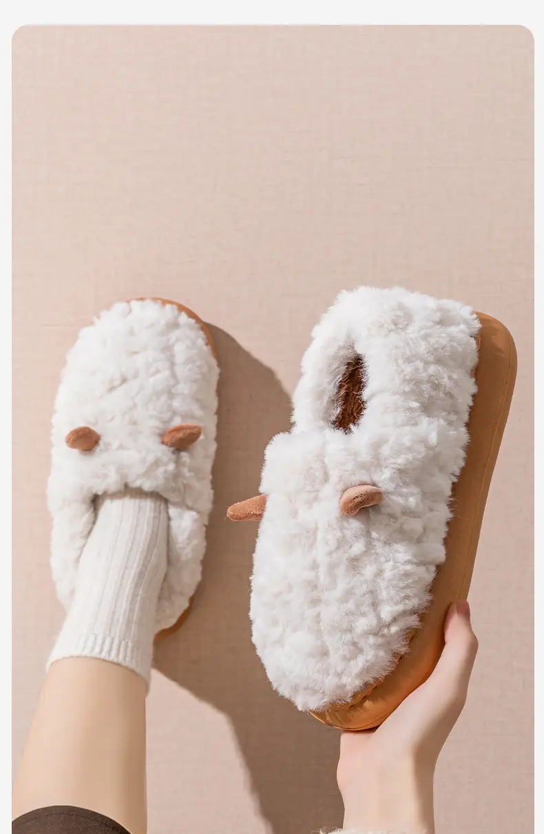 Cute Cotton Slippers for Women with Heel for Winter Outer Wear 2025 New Indoor Home Thick-Soled Non-Slip Warm Fleece-Lined Cotton Shoes — feature 11