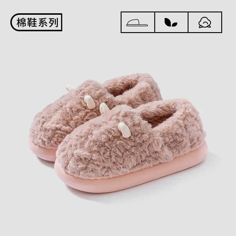 Cute Cotton Slippers for Women with Heel for Winter Outer Wear 2025 New Indoor Home Thick-Soled Non-Slip Warm Fleece-Lined Cotton Shoes - Image 3