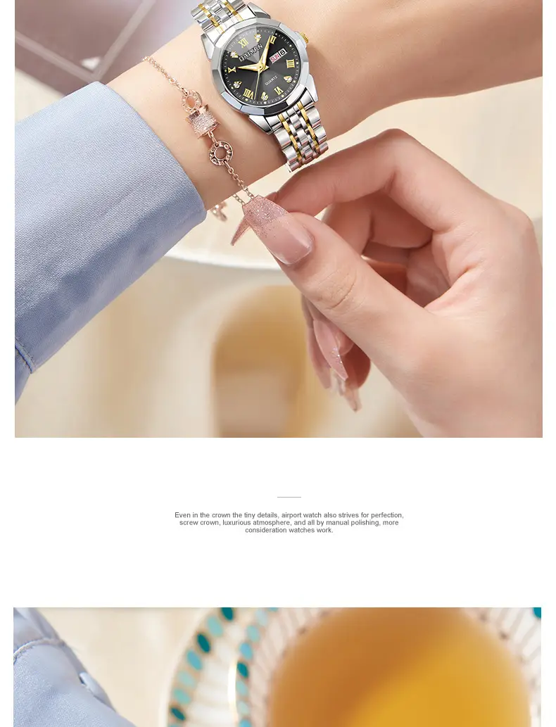 Women's Stainless Steel Quartz Watch with Large Dial & Dual Calendar — feature 7
