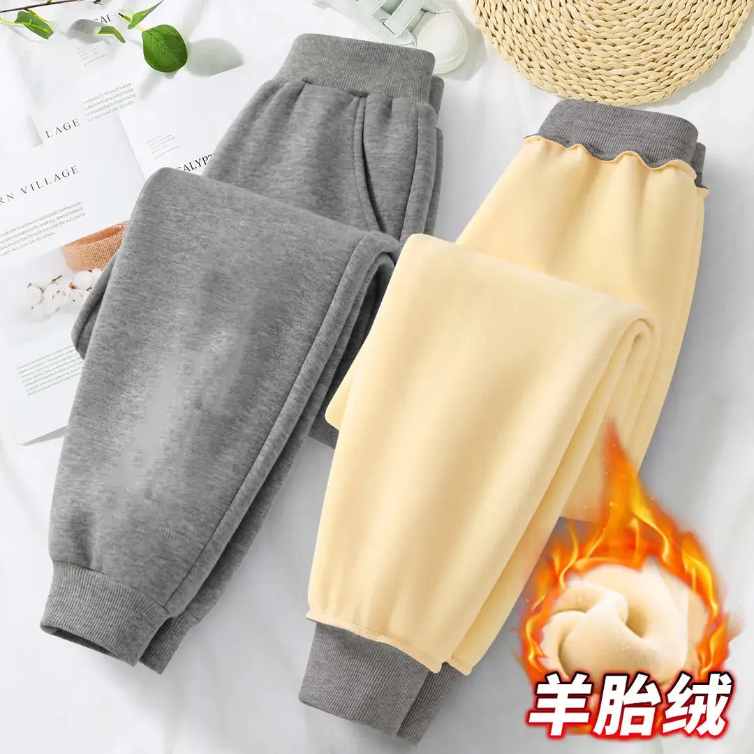 Children's Fleece-Lined Warm Sports Pants for Autumn and Winter, Versatile Casual Pants for Kids, Trendy Style for Young Children