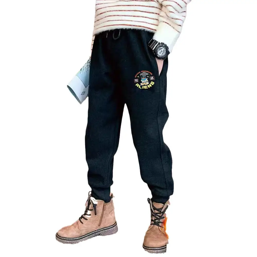 Children's Fleece-Lined Warm Sports Pants for Autumn and Winter, Versatile Casual Pants for Kids, Trendy Style for Young Children