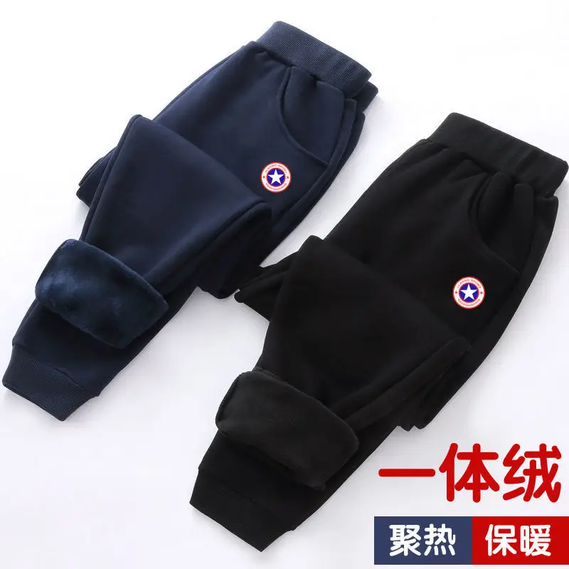 Children's Fleece-Lined Warm Sports Pants for Autumn and Winter, Versatile Casual Pants for Kids, Trendy Style for Young Children — feature 4
