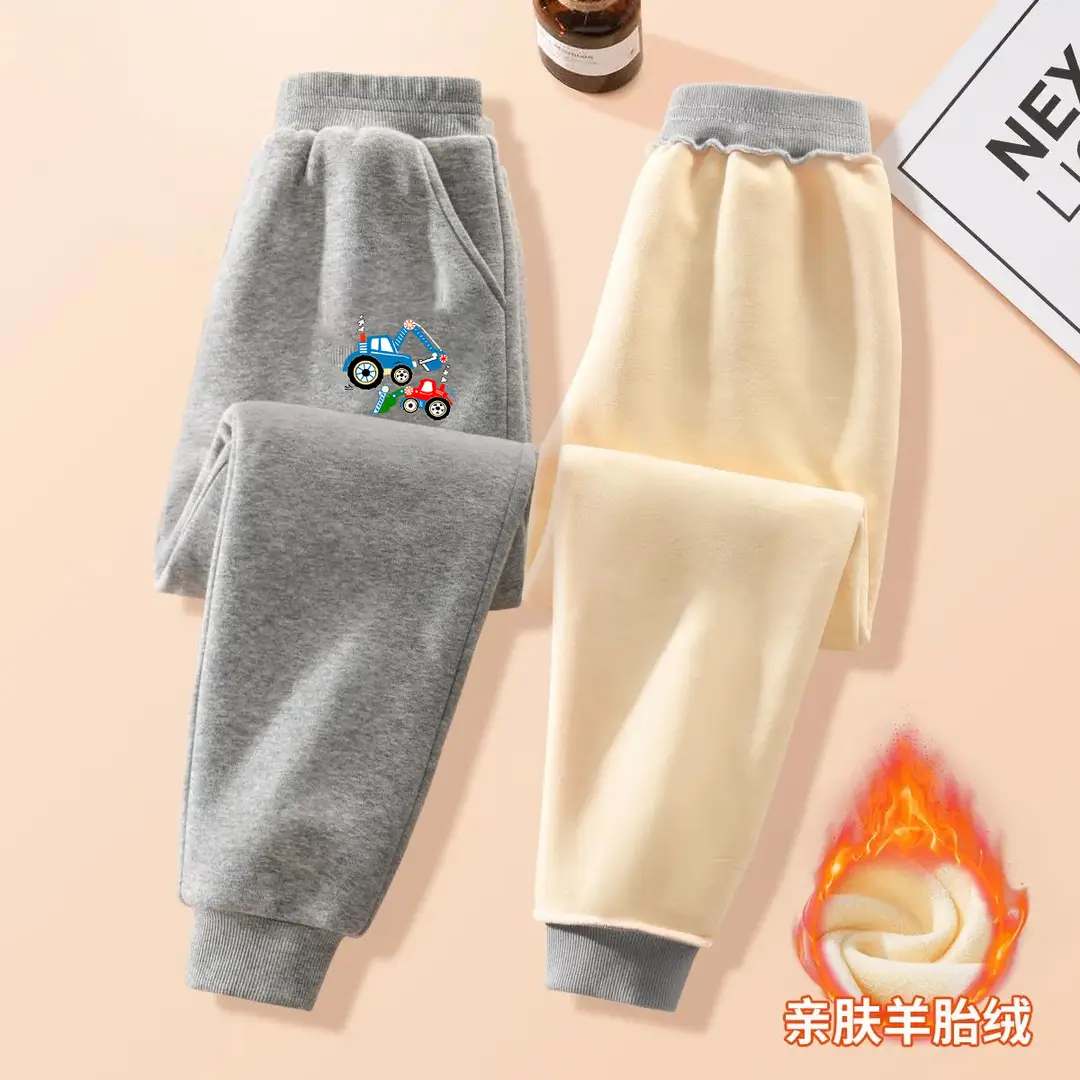 Children's Fleece-Lined Warm Sports Pants for Autumn and Winter, Versatile Casual Pants for Kids, Trendy Style for Young Children