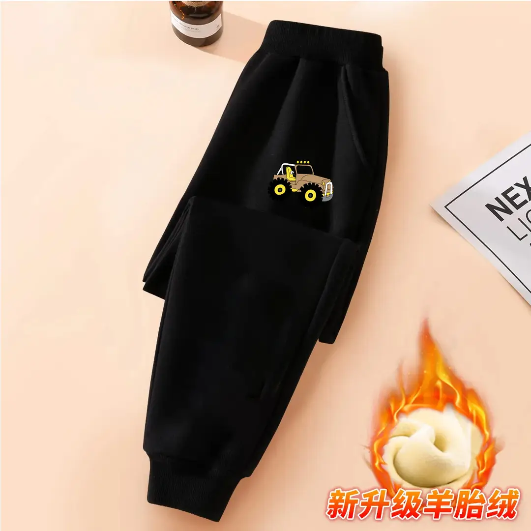 Children's Fleece-Lined Warm Sports Pants for Autumn and Winter, Versatile Casual Pants for Kids, Trendy Style for Young Children
