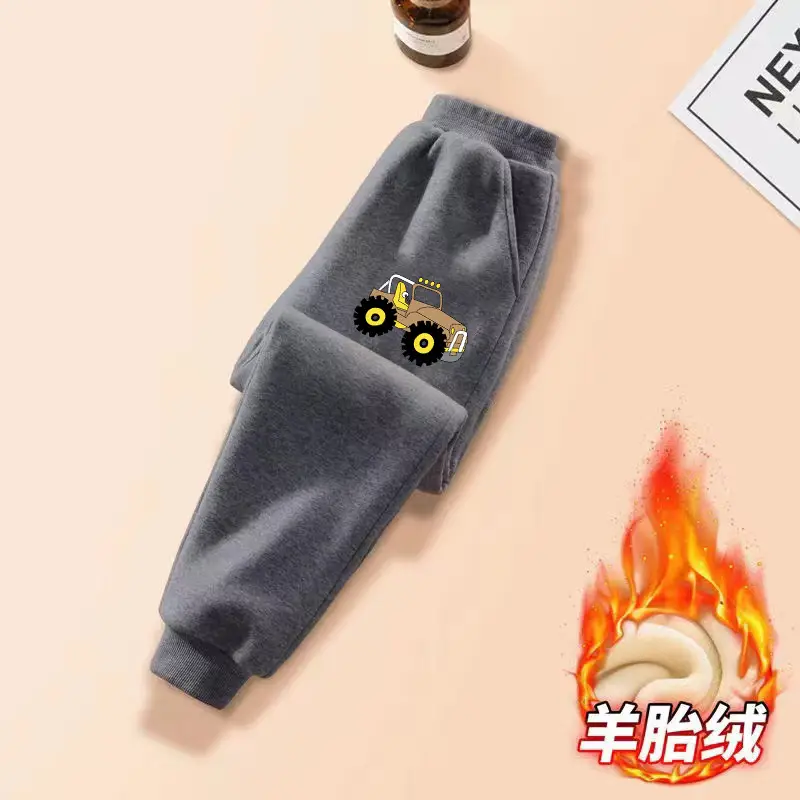 Children's Fleece-Lined Warm Sports Pants for Autumn and Winter, Versatile Casual Pants for Kids, Trendy Style for Young Children