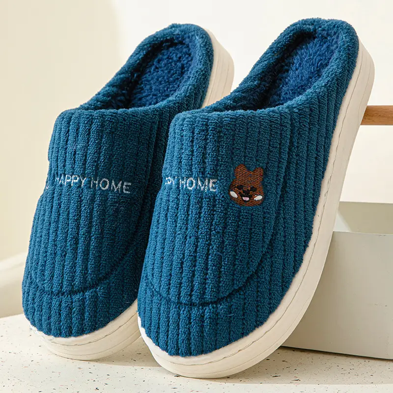 Cotton Slippers for Men and Women at Home, Warm and Non-Slip Confinement Shoes, Thick-Soled Plush Slippers, Autumn and Winter Couples Home Indoor Cotton Slippers
