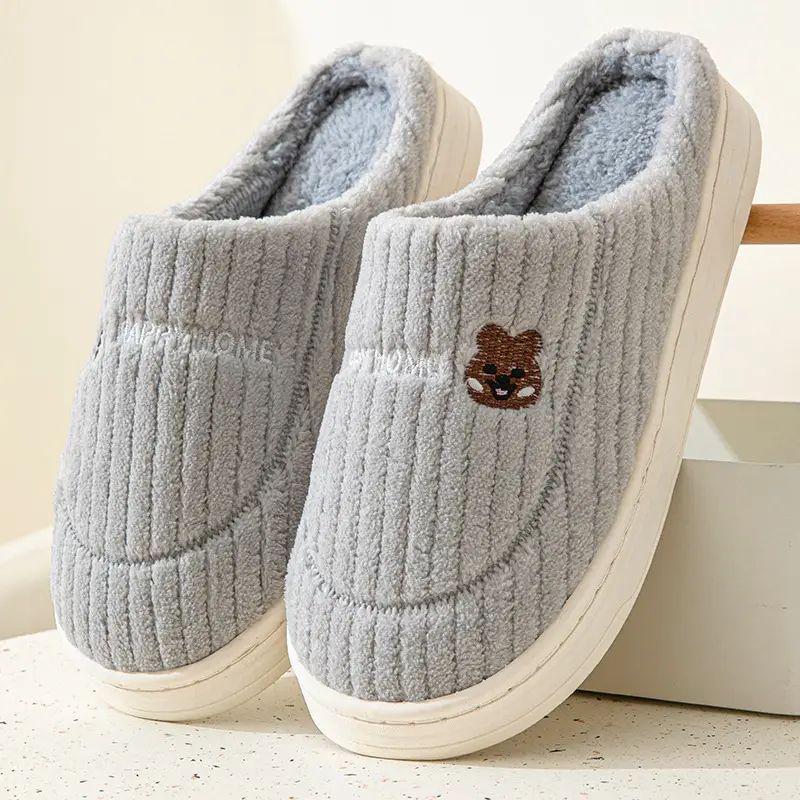 Cotton Slippers for Men and Women at Home, Warm and Non-Slip Confinement Shoes, Thick-Soled Plush Slippers, Autumn and Winter Couples Home Indoor Cotton Slippers