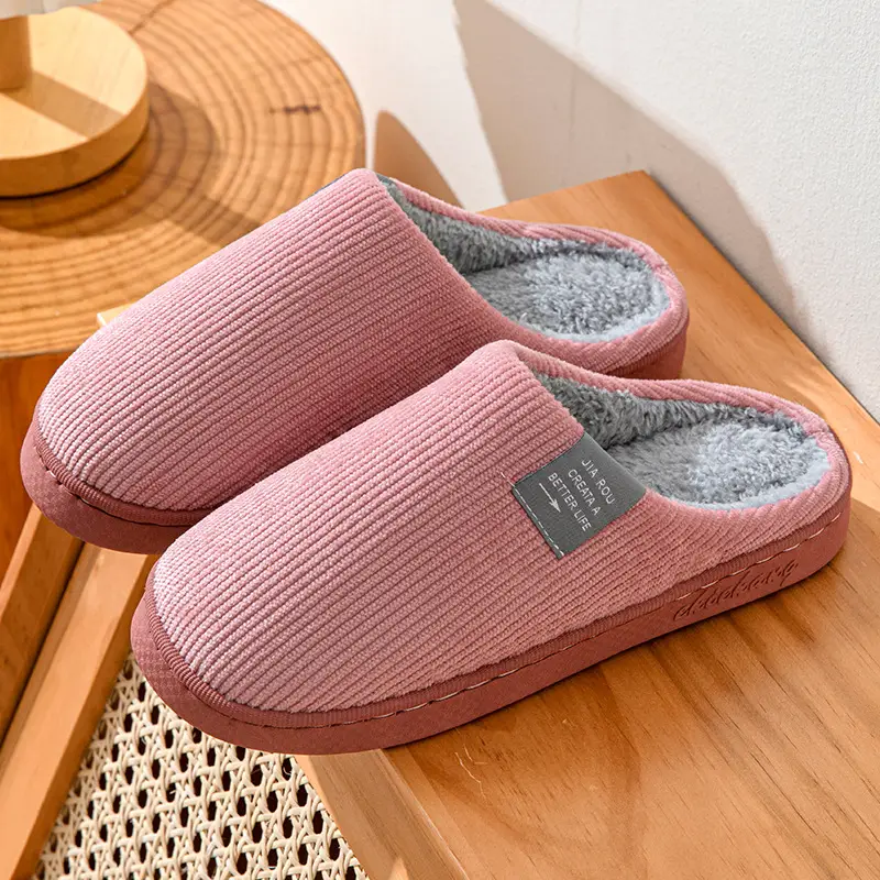 Cotton Slippers for Men and Women at Home, Warm and Non-Slip Confinement Shoes, Thick-Soled Plush Slippers, Autumn and Winter Couples Home Indoor Cotton Slippers