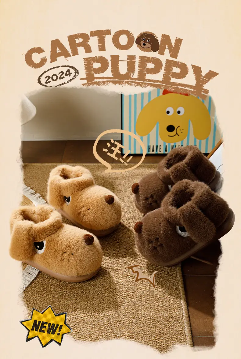 Nanbo Wan Cute Puppy Bag and Cotton Shoes Women's Winter Couple's fleece-lined Warm Indoor Home Cotton Boots Men's Outwear — feature 1