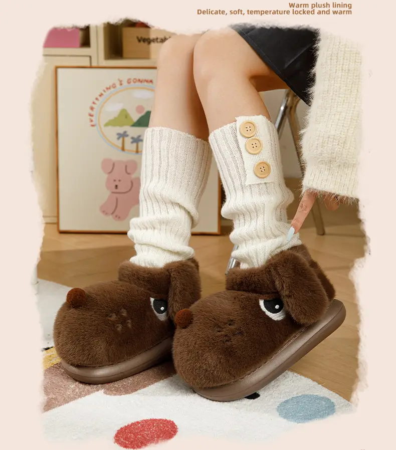 Nanbo Wan Cute Puppy Bag and Cotton Shoes Women's Winter Couple's fleece-lined Warm Indoor Home Cotton Boots Men's Outwear — feature 11