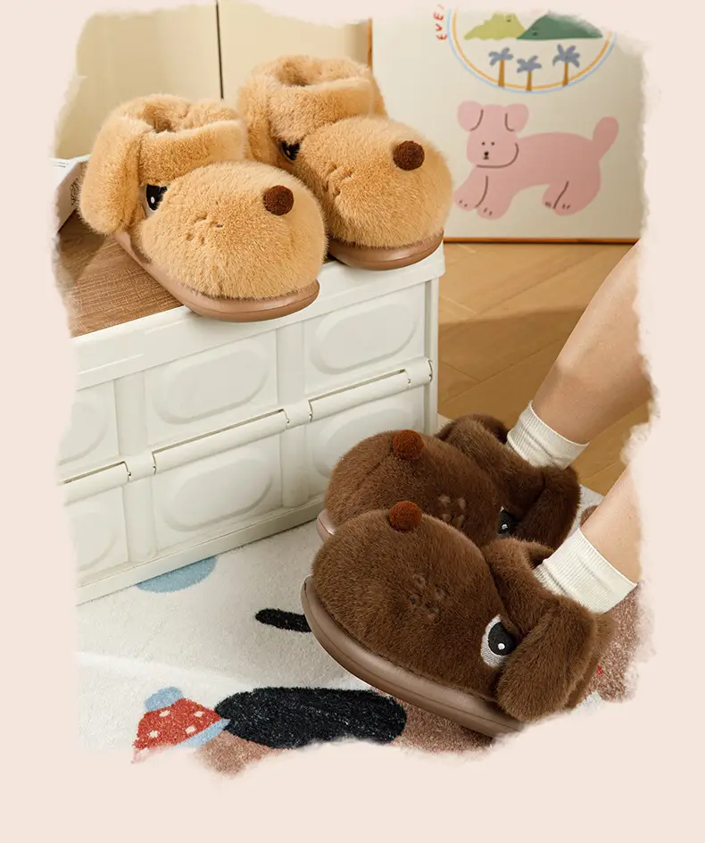 Nanbo Wan Cute Puppy Bag and Cotton Shoes Women's Winter Couple's fleece-lined Warm Indoor Home Cotton Boots Men's Outwear — feature 13