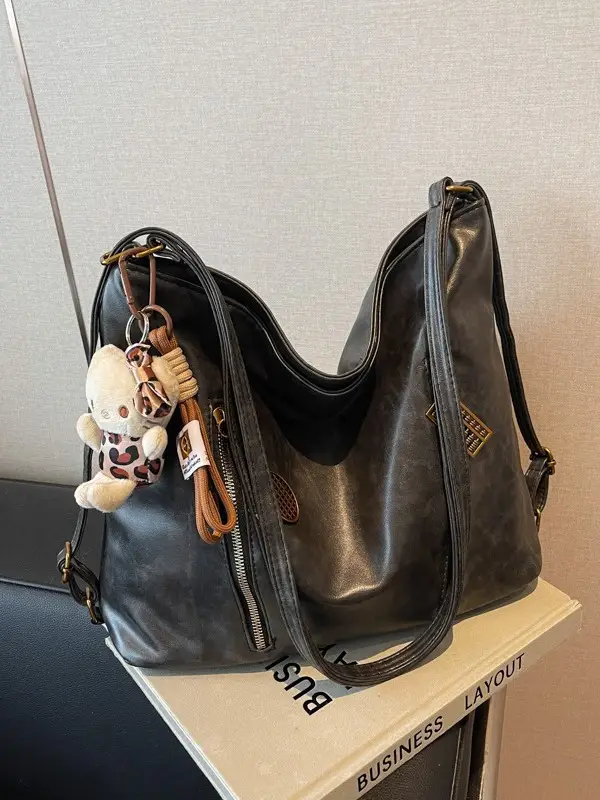 Women's Large Capacity Shoulder Tote Bag Brown New Autumn Winter - Image 10