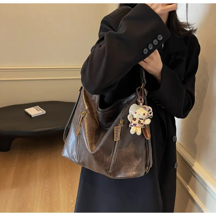 Women's Large Capacity Shoulder Tote Bag Brown New Autumn Winter — feature 12