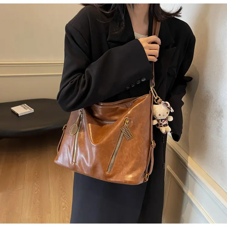 Women's Large Capacity Shoulder Tote Bag Brown New Autumn Winter — feature 15