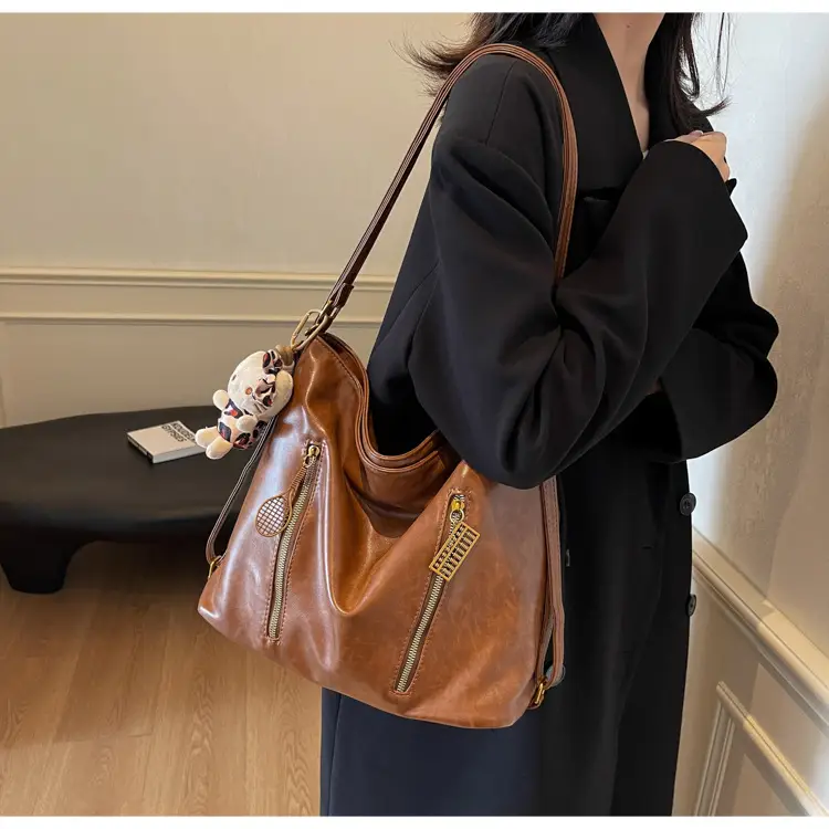 Women's Large Capacity Shoulder Tote Bag Brown New Autumn Winter — feature 17