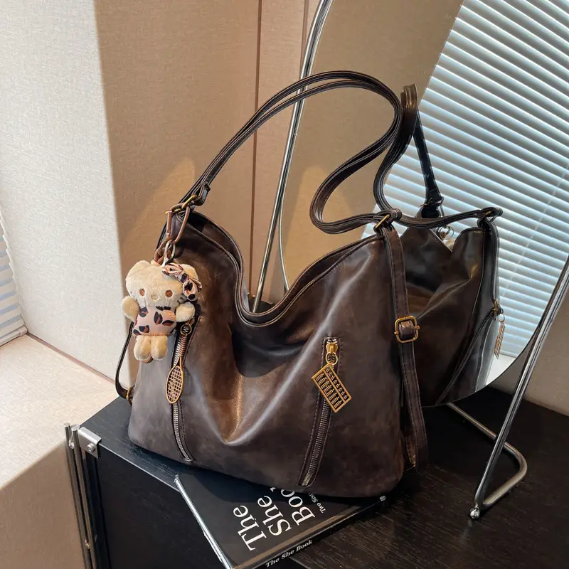 Women's Large Capacity Shoulder Tote Bag Brown New Autumn Winter - Image 3