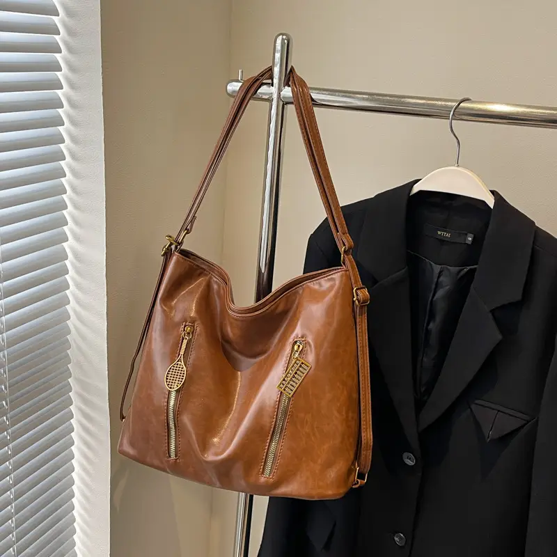 Women's Large Capacity Shoulder Tote Bag Brown New Autumn Winter - Image 5