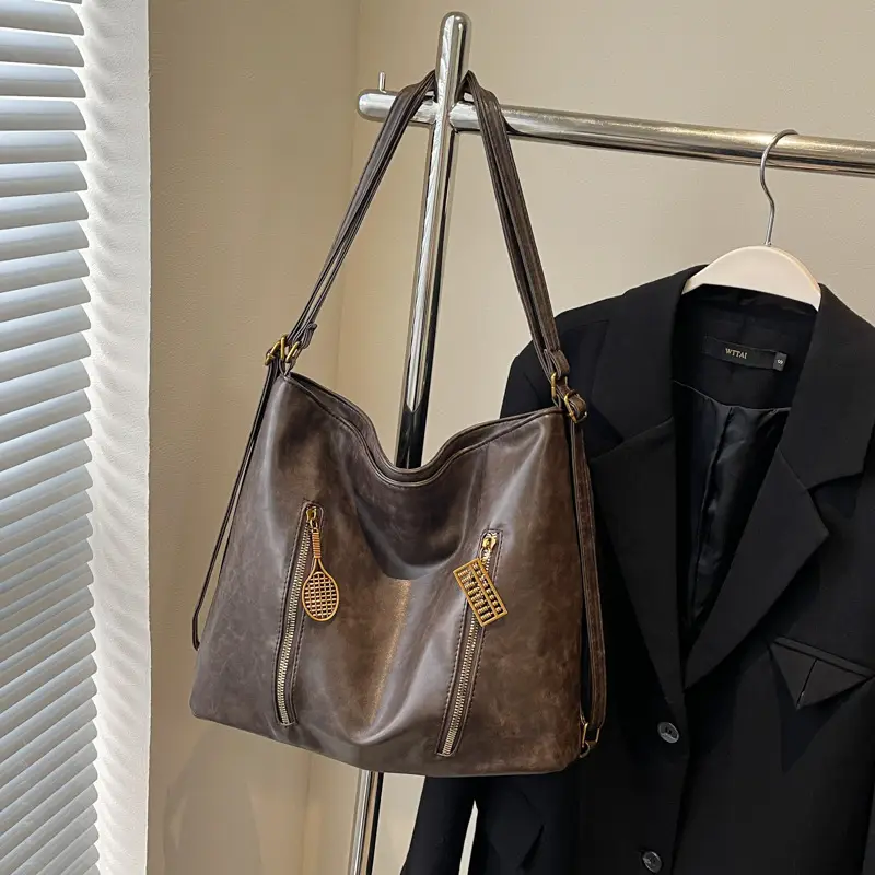 Women's Large Capacity Shoulder Tote Bag Brown New Autumn Winter - Image 6