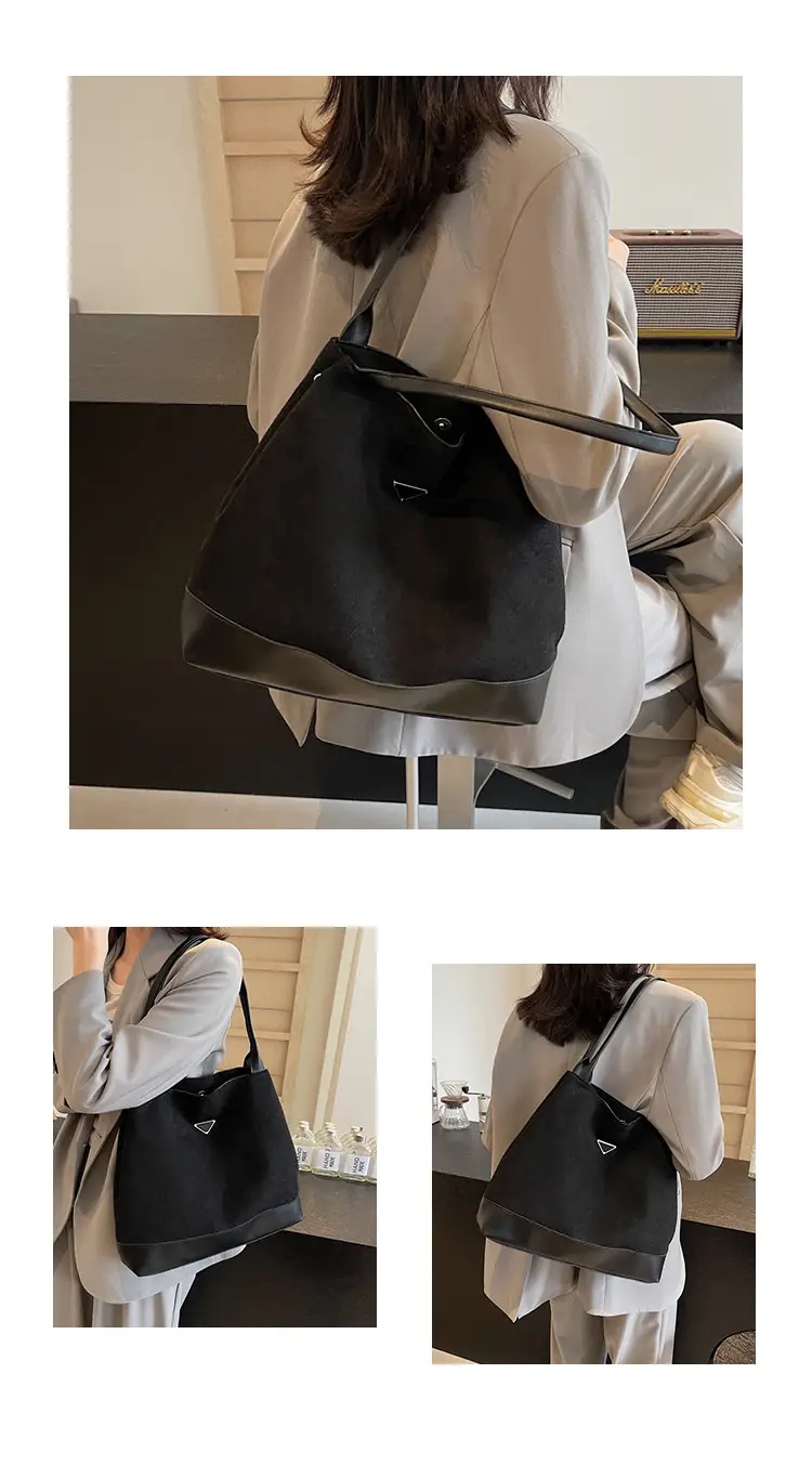 Women's Black Deer Leather Shoulder Bag 2024 Korean Style — feature 26