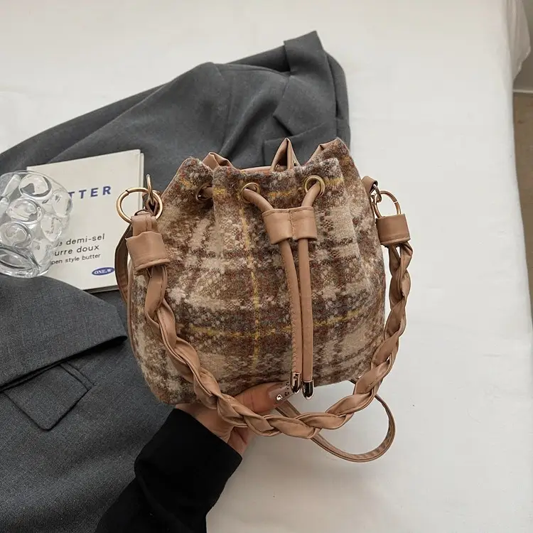 Women Plaid Drawstring Bag 2024 Autumn Crossbody - Image 8