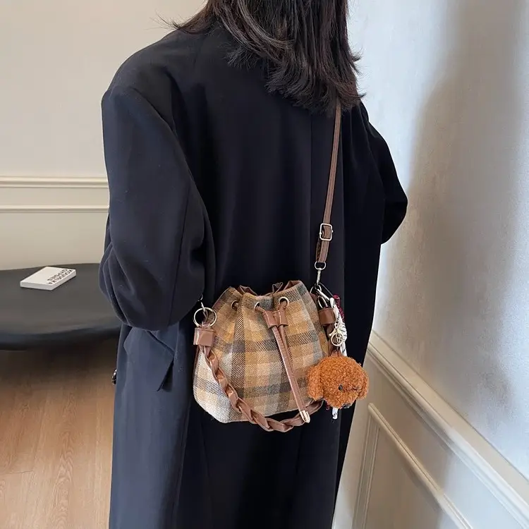 Women Plaid Drawstring Bag 2024 Autumn Crossbody - Image 9
