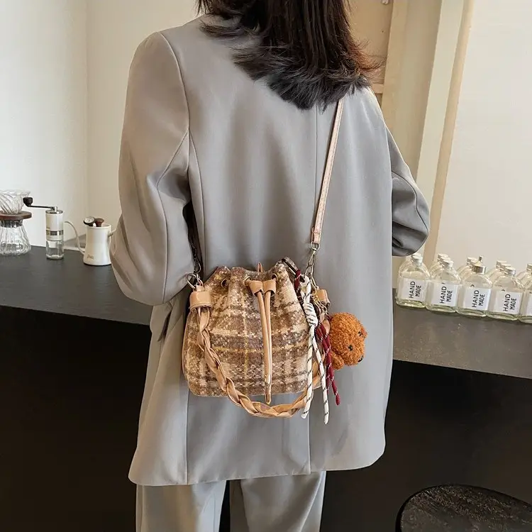 Women Plaid Drawstring Bag 2024 Autumn Crossbody - Image 10