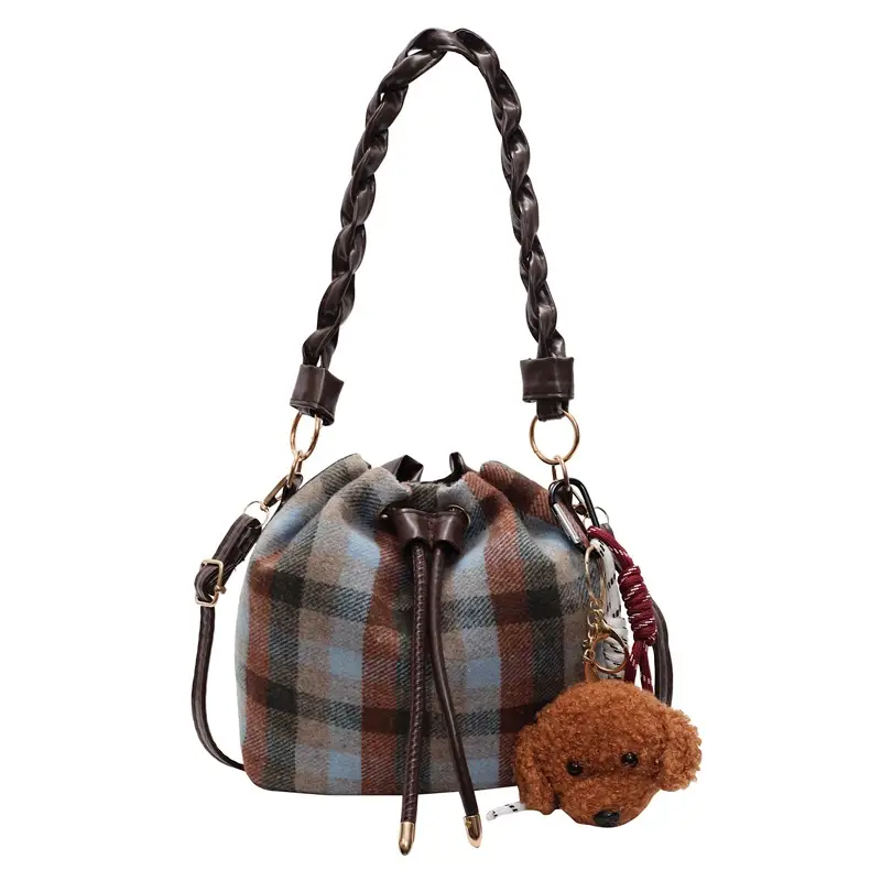 Women Plaid Drawstring Bag 2024 Autumn Crossbody - Image 11