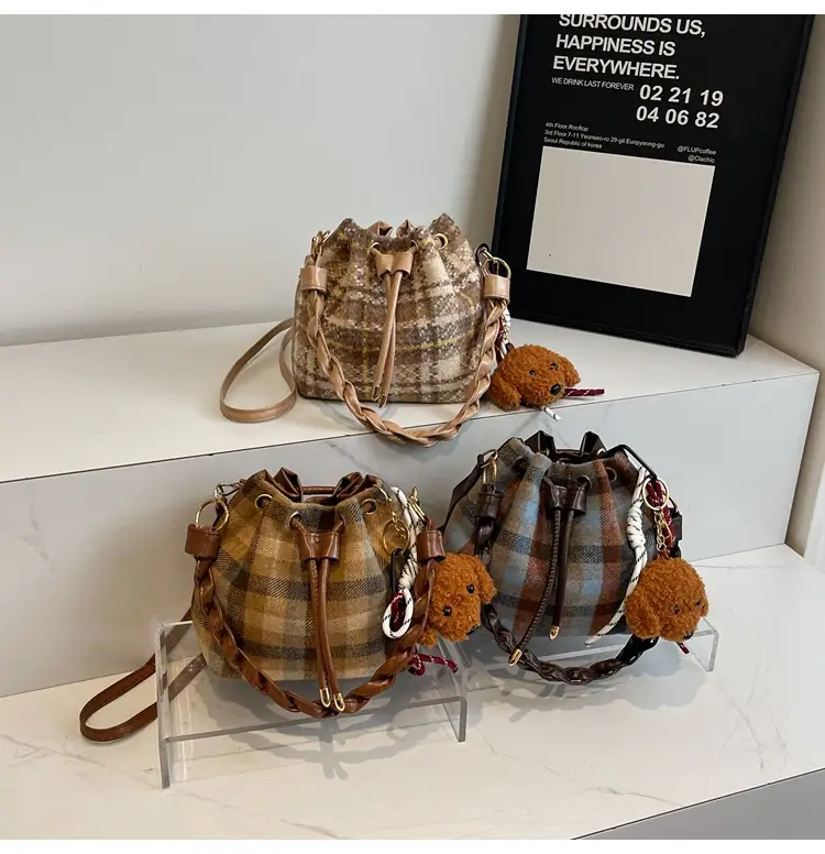 Women Plaid Drawstring Bag 2024 Autumn Crossbody — feature 10