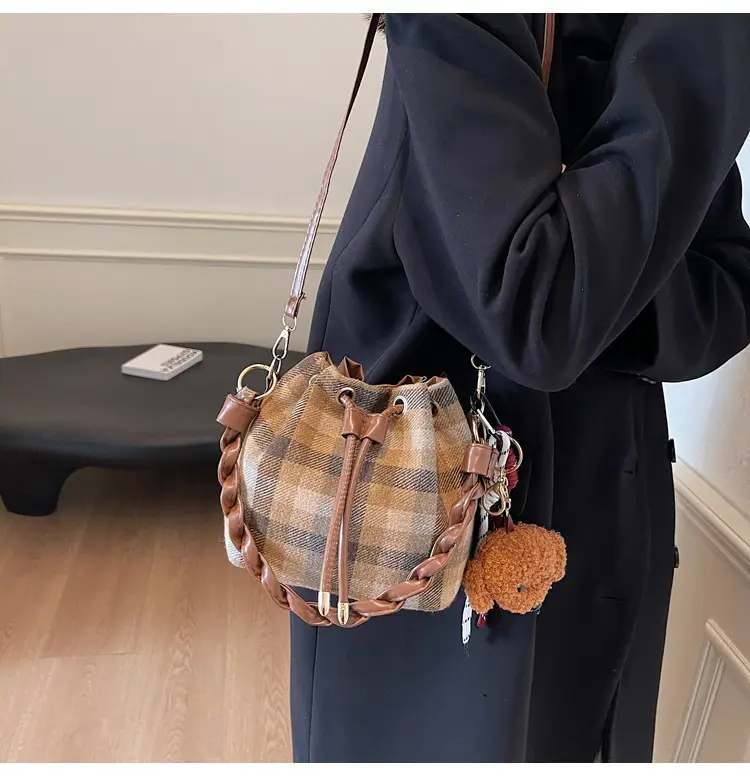 Women Plaid Drawstring Bag 2024 Autumn Crossbody — feature 12