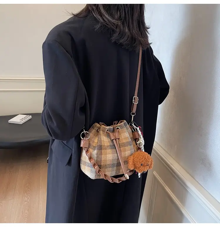 Women Plaid Drawstring Bag 2024 Autumn Crossbody — feature 13