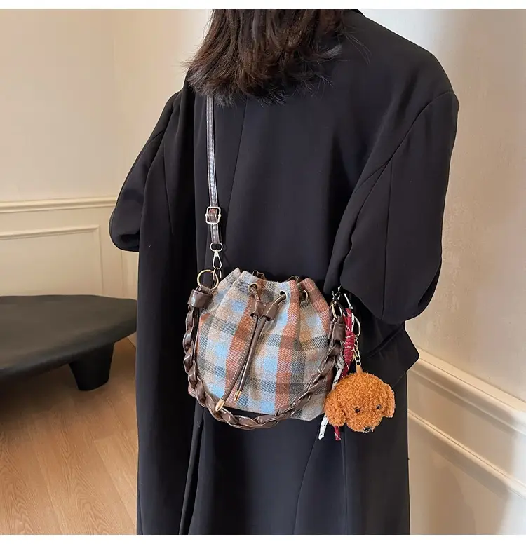 Women Plaid Drawstring Bag 2024 Autumn Crossbody — feature 15