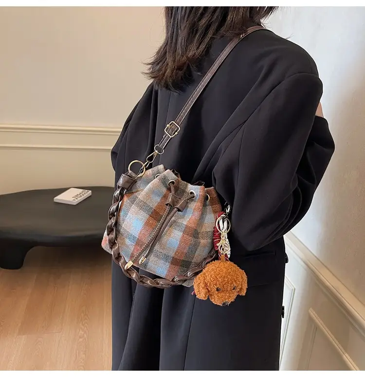 Women Plaid Drawstring Bag 2024 Autumn Crossbody — feature 16