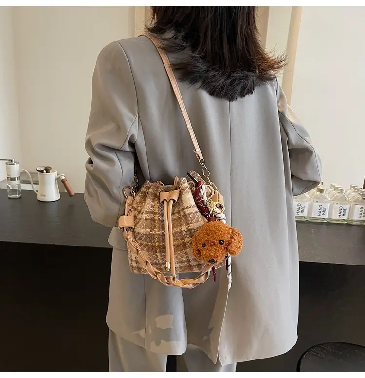 Women Plaid Drawstring Bag 2024 Autumn Crossbody — feature 17