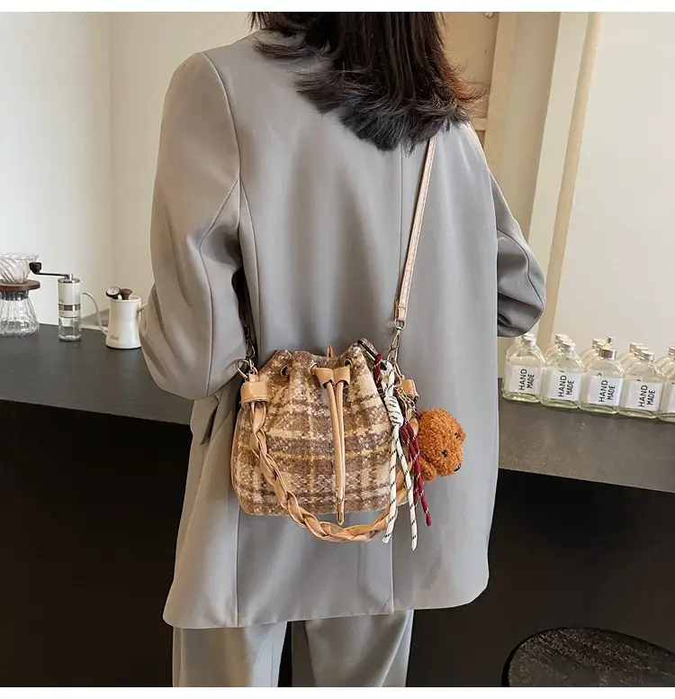 Women Plaid Drawstring Bag 2024 Autumn Crossbody — feature 18