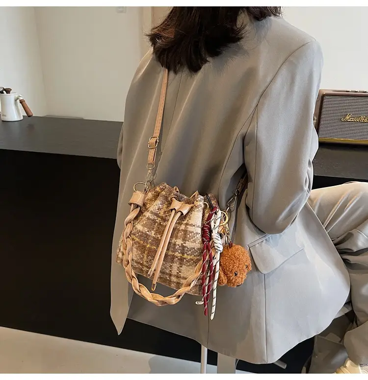 Women Plaid Drawstring Bag 2024 Autumn Crossbody — feature 19