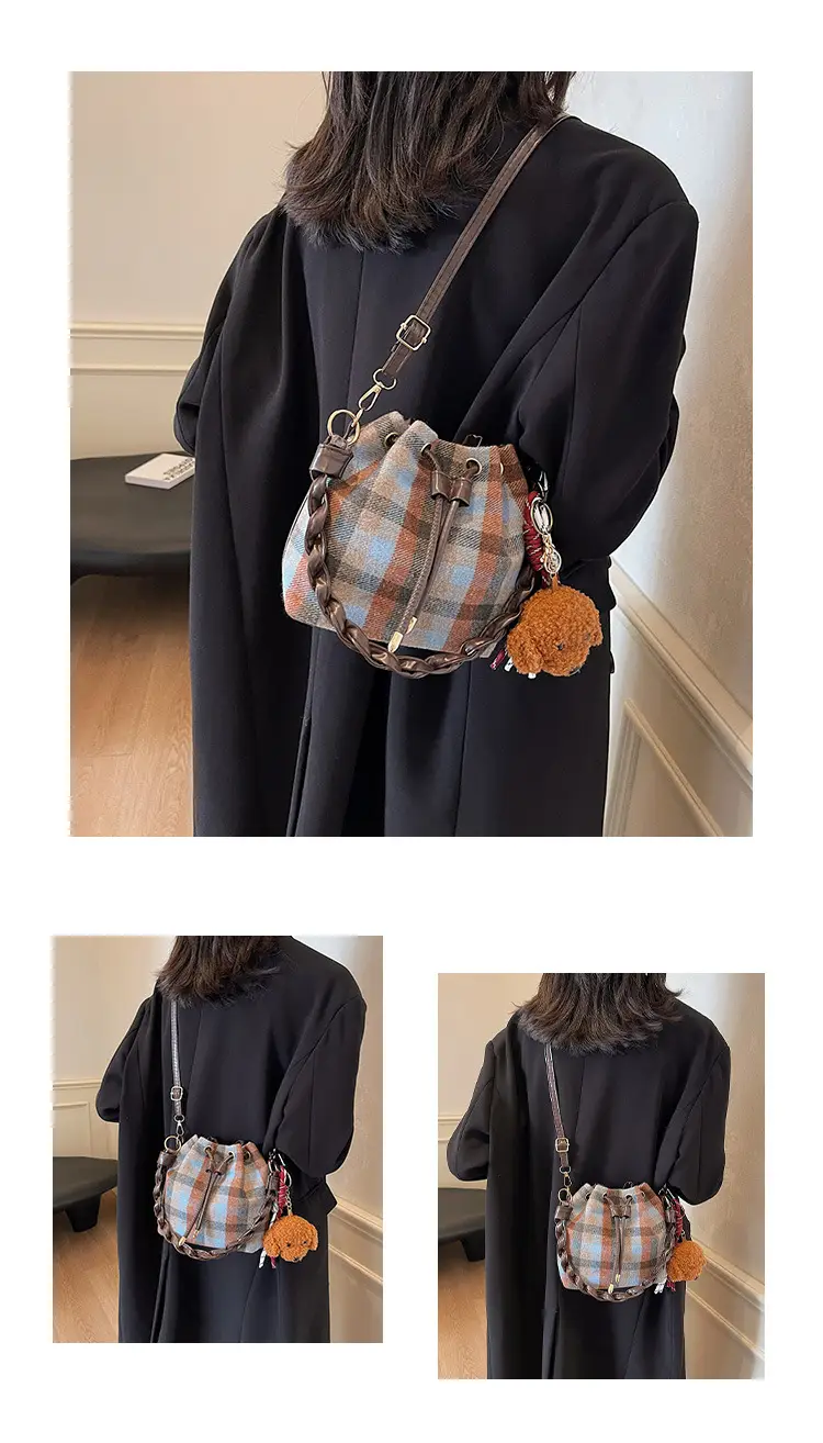 Women Plaid Drawstring Bag 2024 Autumn Crossbody — feature 20