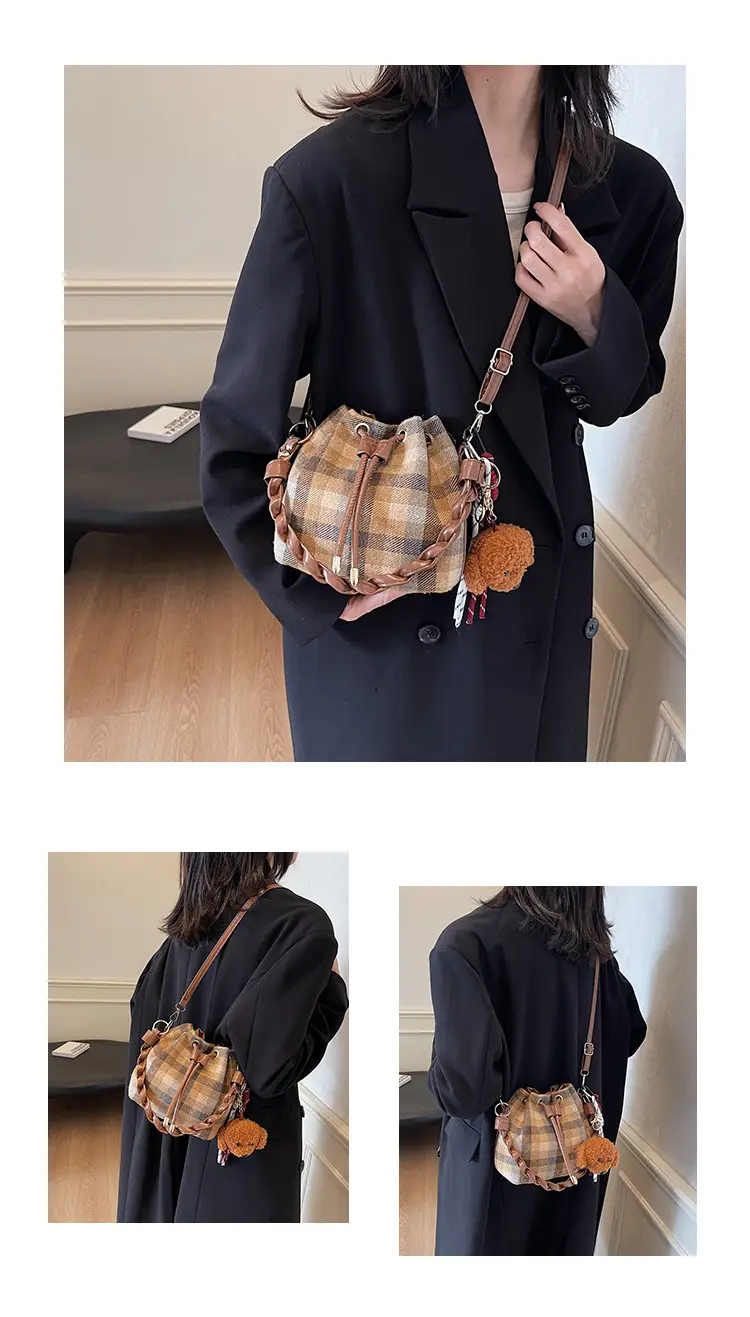 Women Plaid Drawstring Bag 2024 Autumn Crossbody — feature 21