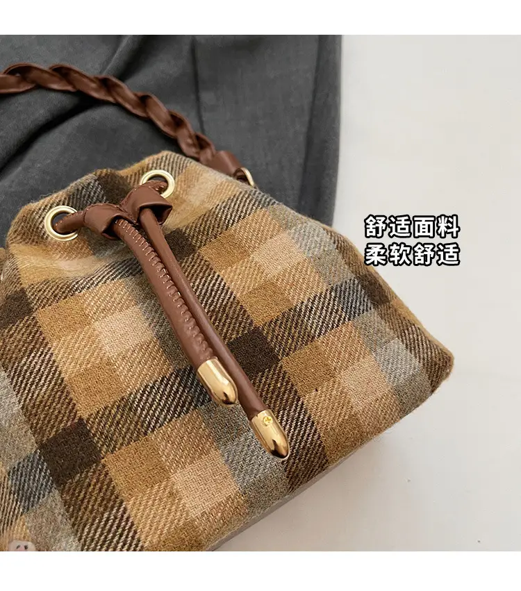 Women Plaid Drawstring Bag 2024 Autumn Crossbody — feature 4