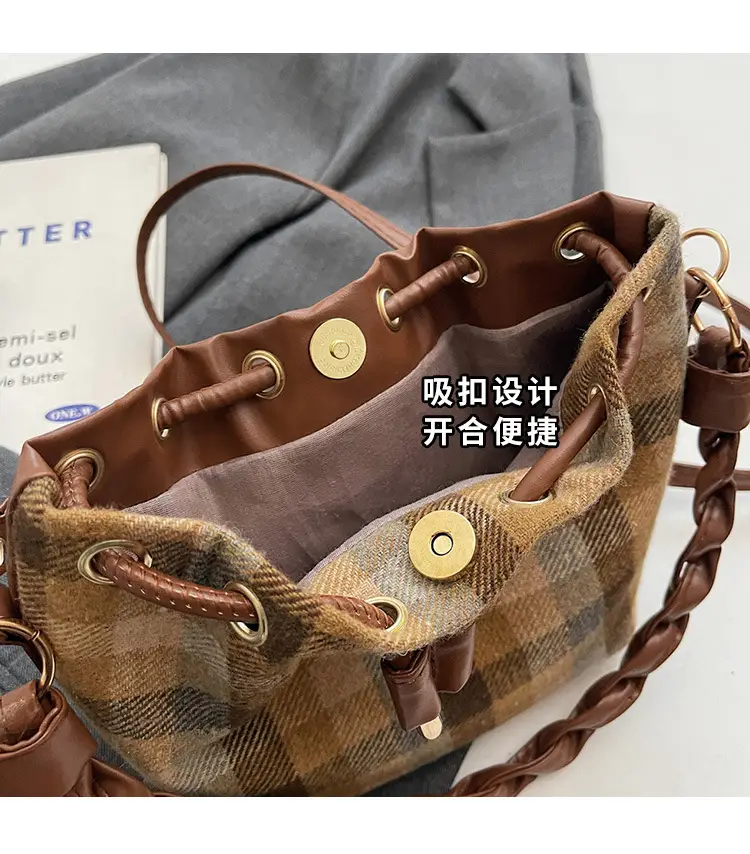 Women Plaid Drawstring Bag 2024 Autumn Crossbody — feature 6