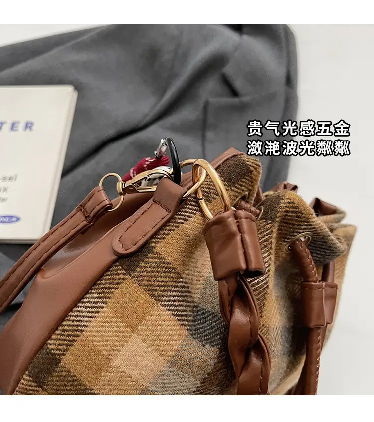 Women Plaid Drawstring Bag 2024 Autumn Crossbody — feature 7