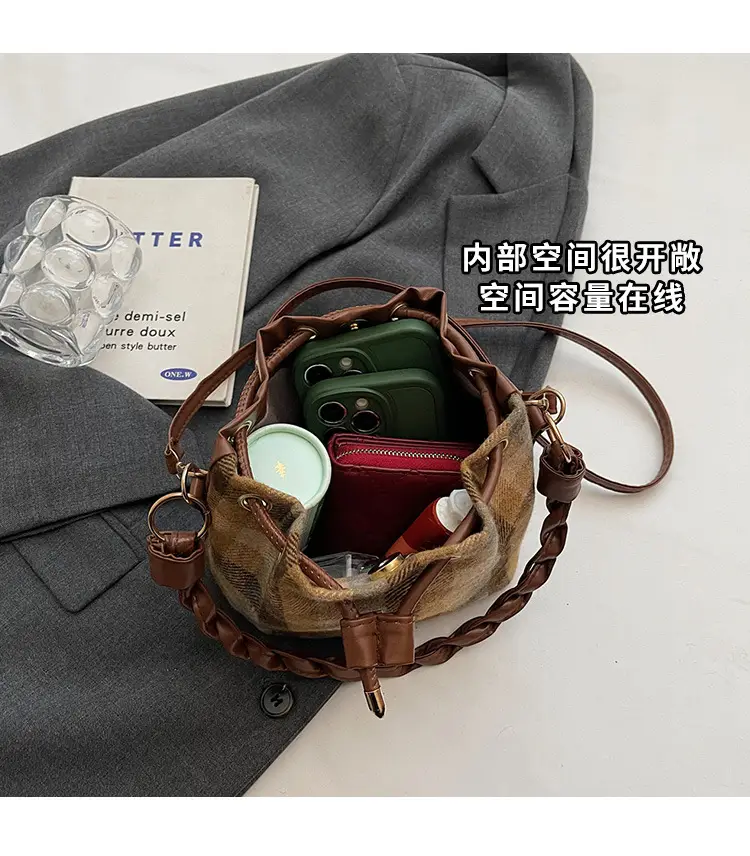 Women Plaid Drawstring Bag 2024 Autumn Crossbody — feature 8