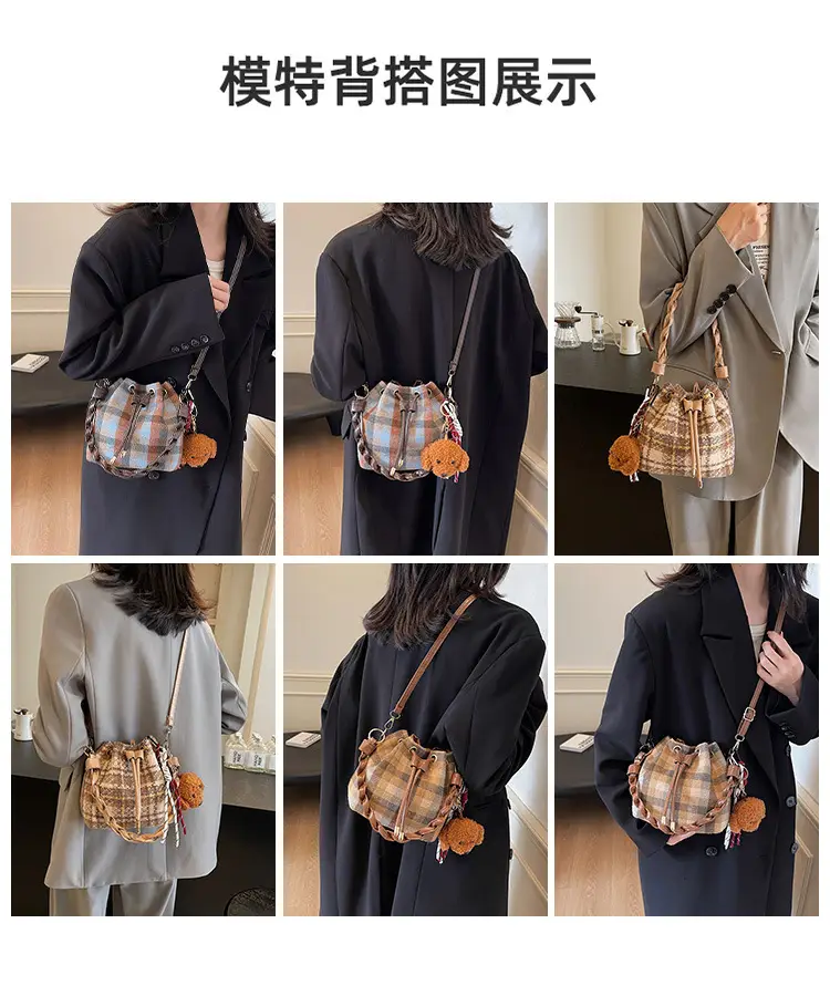 Women Plaid Drawstring Bag 2024 Autumn Crossbody — feature 9